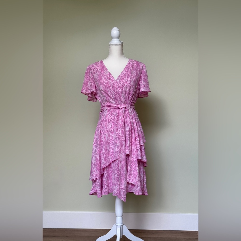 Tahari ASL Asymmetrical Pink Wrap Dress